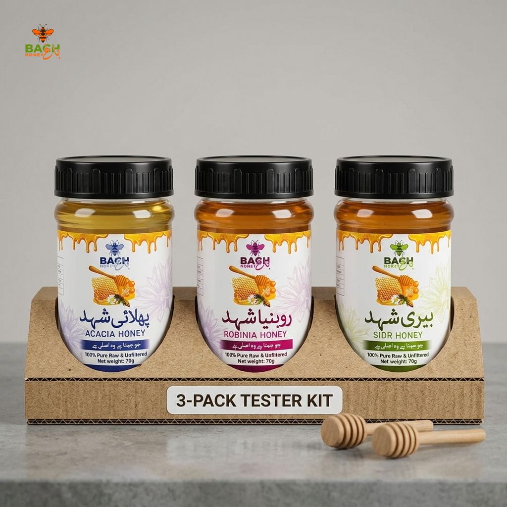Honey Tester Pack – Sidr, Acacia & Robinia (70g each) | HBRI Lab Tested